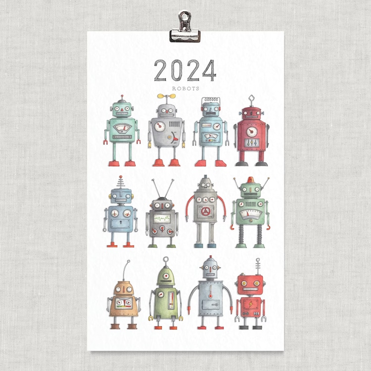 Illustrated robots calendar