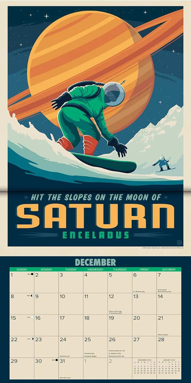 Illustrated space travel wall calendar