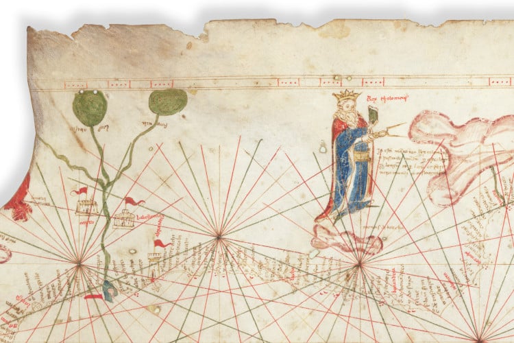 "Rex" detail on the 14th century portolan chart map